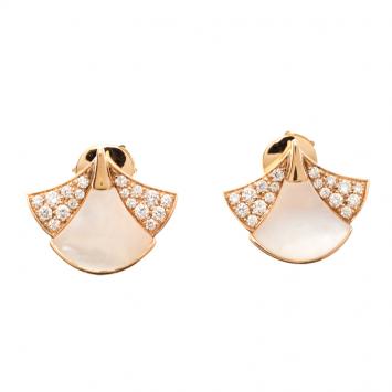 Pre Owned Bvlgari Divas' Dream Mother of Pearl & Diamond 18K Rose Gold Stud Earrings