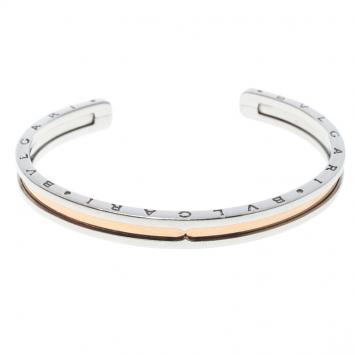 Pre Owned Bvlgari B.Zero1 Steel & 18k Rose Gold Open Cuff Bracelet Size S