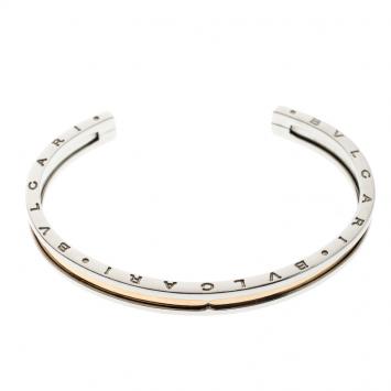 Pre Owned Bvlgari B.Zero1 Stainless Steel & 18k Rose Gold Open Cuff Bracelet S