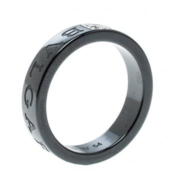 Pre Owned Bvlgari Diamond Black Ceramic Band Ring Size 54