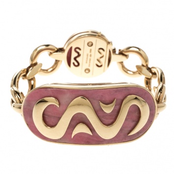 Pre Owned Bvlgari Vintage Rhodochrosite Inlay 18k Yellow Gold Bracelet