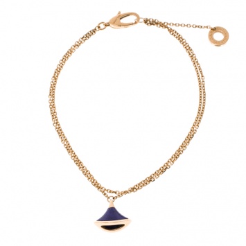 Pre Owned Bvlgari Divas' Dream Lapis Lazuli Charm 18K Rose Gold Chain Bracelet 18cm