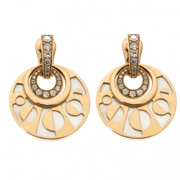 Pre Owned Bvlgari  Intarsio Diamond Mother Of Pearl 18K Rose Gold Earrings 