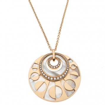 Pre Owned Bvlgari Intarsio Diamond Mother of Pearl 18K Rose Gold Medallion Necklace