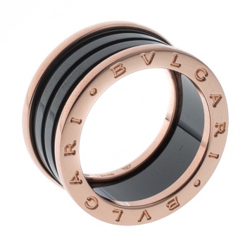 Pre Owned Bvlgari B.Zero1 4-Band Black Ceramic 18k Rose Gold Ring Size 59
