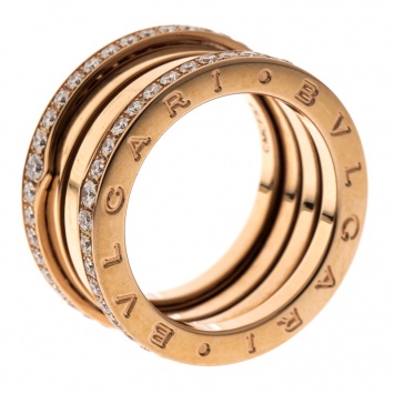 Pre Owned Bvlgari B.Zero1 Diamond 18K Rose Gold 4-Band Ring Size 57
