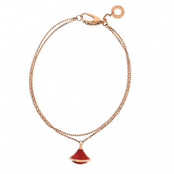 Pre Owned Bvlgari Divas' Dream Coral Charm 18K Rose Gold Chain Bracelet 18cm