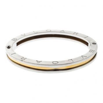 Pre Owned Bvlgari B.Zero1 Stainless Steel & 18K Yellow Gold Oval Bangle Bracelet