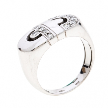 Pre Owned Bvlgari Parentesi Diamond 18k White Gold Ring Size 52