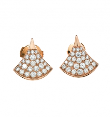 Pre Owned Bvlgari Divas' Dream Pave Diamonds 18k Rose Gold Stud Earrings