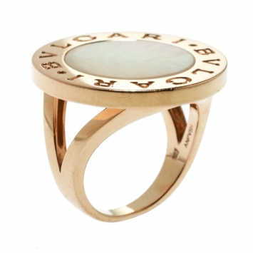 Pre Owned Bvlgari Bvlgari Mother of Pearl 18k Rose Gold Circular Ring Size 55