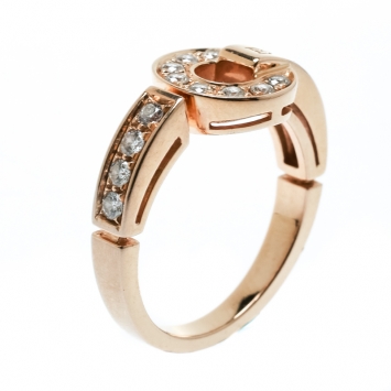 Pre Owned Bvlgari Bvlgari Pave Diamond 18k Rose Gold Ring Size 54