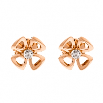 Pre Owned Bvlgari Fiorever Diamond 18k Rose Gold Flower Stud Earrings 