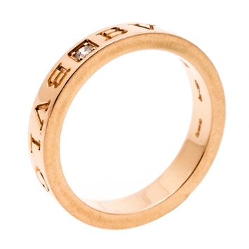 Pre Owned Bvlgari Bvlgari Diamond 18K Rose Gold Band Ring Size 59