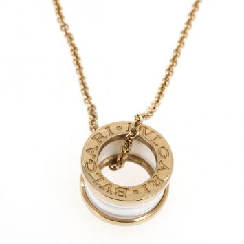 Pre Owned Bvlgari B.Zero1 Pink Gold and White Ceramic Pendant Necklace
