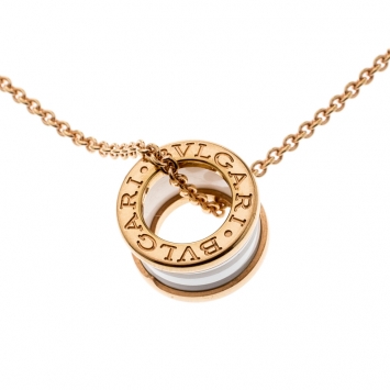Pre Owned Bvlgari B.Zero1 White Ceramic 18k Rose Gold Pendant Necklace