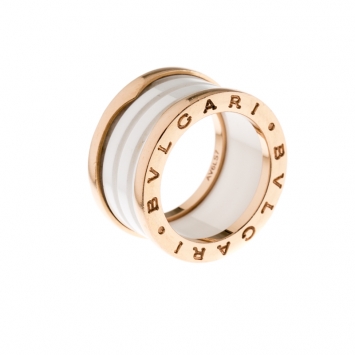 Pre Owned Bvlgari B.Zero1 4 Band White Ceramic 18k Rose Gold Ring Size 51