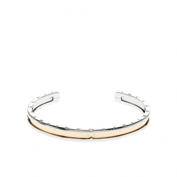 Pre Owned Bvlgari B.Zero1 Stainless Steel 18k Gold Narrow Open Cuff Bracelet