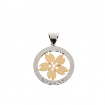 Pre Owned Bvlgari Tondo Sakura Flower Steel & 18k Yellow Gold Pendant