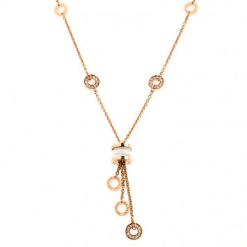 Pre Owned Bvlgari B.Zero1 Diamond White Ceramic 18k Rose Gold Pendant Necklace 