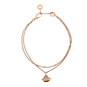 Pre Owned Bvlgari Divas' Dream Pavè Diamond 18k Rose Gold Charm Bracelet