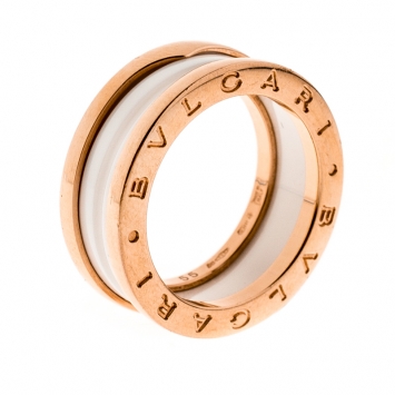 Pre Owned Bvlgari B.Zero1 White Ceramic 18k Rose Gold 2-Band Ring Size 55