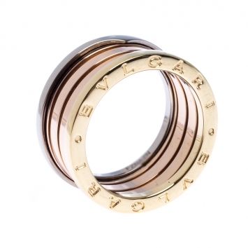 Pre Owned Bvlgari B.Zero1 Three Tone 18K Gold Band Ring 58