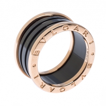 Pre Owned Bvlgari B.Zero1 Black Ceramic 18K Rose Gold 4 Band Ring Size 58