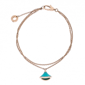 Pre Owned Bvlgari Divas' Dream Turquoise 18k Rose Gold Bracelet Size SM