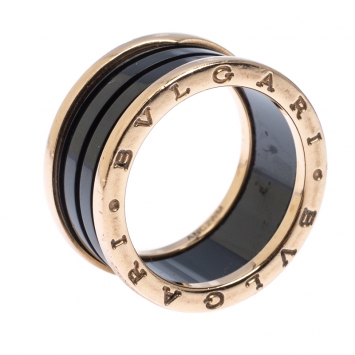 Pre Owned Bvlgari B.Zero1 Black Ceramic 18K Rose Gold 4-Band Ring Size 60
