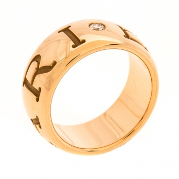 Pre Owned Bvlgari Monologo Diamond 18K Rose Gold Band Ring Size 49