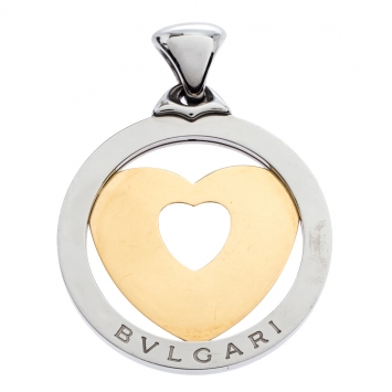 Pre Owned Bvlgari Tondo Heart 18K Yellow Gold & Stainless Steel Pendant 