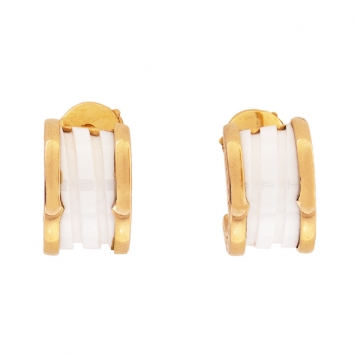 Pre Owned Bvlgari B.Zero1 White Ceramic 18K Rose Gold Earrings