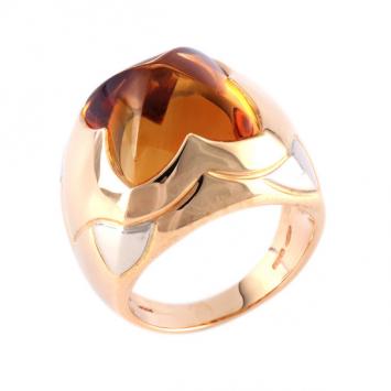 Pre Owned Bvlgari Vintage Pyramid Citrine 18k Yellow Gold Ring Size 52