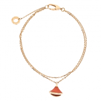 Pre Owned Bvlgari Divas' Dream Coral Charm 18K Rose Gold Chain Bracelet SM