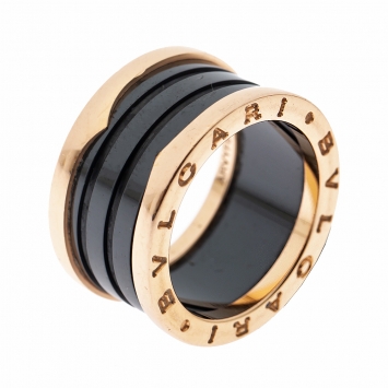 Pre Owned Bvlgari B.Zero1 Black Ceramic 18K Rose Gold Band Ring Size 54