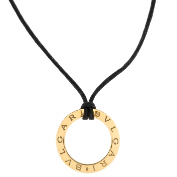 Pre Owned Bvlgari Open Round 18K Yellow Gold Black Cord Necklace