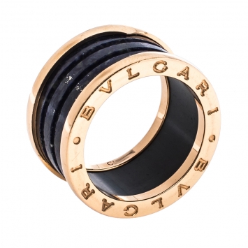 Pre Owned Bvlgari B.Zero1 Lapis Lazuli 18K Rose Gold 4-Band Ring Size 54