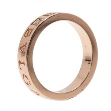Pre Owned Bvlgari Bvlgari 18K Rose Gold and Diamond Band Ring Size 56