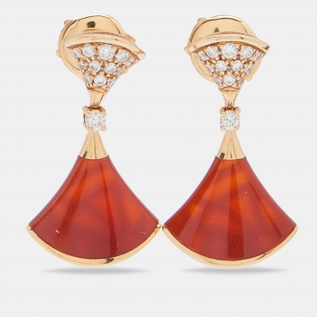 Pre Owned Bvlgari Divas' Dream Carnelian Diamonds 18k Rose Gold Earrings