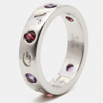 Pre Owned Bvlgari Roman Sorbets Amethyst Tourmaline 18k White Gold Ring Size 54