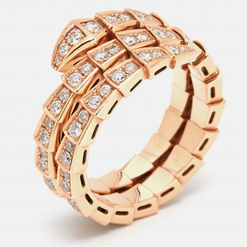 Bvlgari Serpenti Viper Diamonds 18k Rose Gold Ring Size 2XL