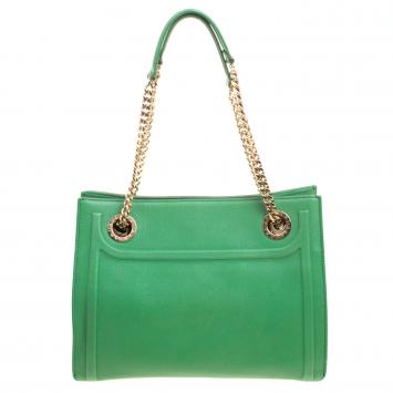 Pre Owned Bvlgari Green Leather Chain Shopping Tote