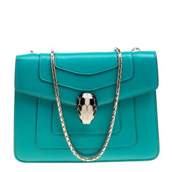 Pre Owned Bvlgari Green Leather Small Serpenti Forever Shoulder Bag