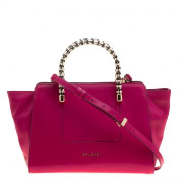 Pre Owned Bvlgari Pink Leather Serpenti Scaglie Boston Bag