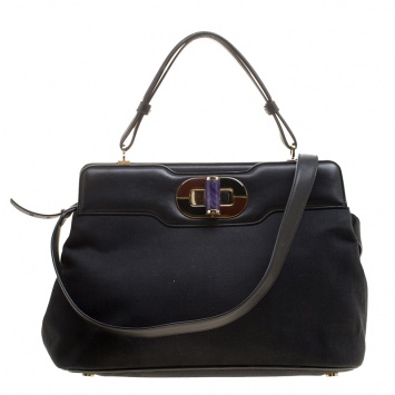 Pre Owned Bvlgari Black Chevron Canvas and Leather Isabella Rossellini Tote