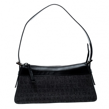 Pre Owned Bvlgari Grey/Black Monogram Canvas and Leather Pochette