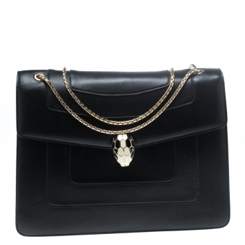 Pre Owned Bvlgari Black Leather Large Serpenti Forever Shoulder Bag