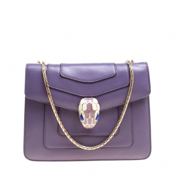 Pre Owned Bvlgari Purple Leather Small Serpenti Forever Shoulder Bag