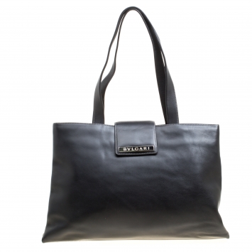 Pre Owned Bvlgari Black Leather Shopper Tote